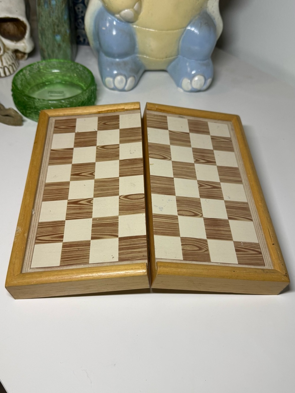 New Complete Vintage 1970s Foldable Wooden Chess Board With Magnetic Sides